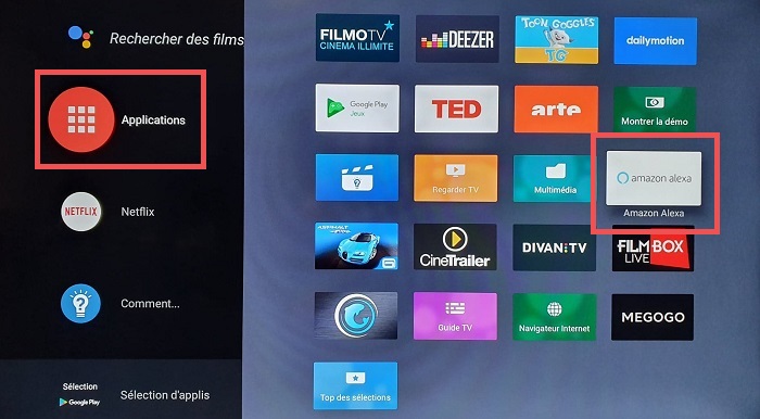 Ecran d'accueil TV Philips, application Amazon Alexa