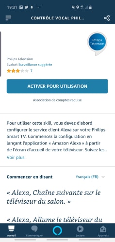 Skill Philips Smart TV mobile sur l'application Amazon Alexa