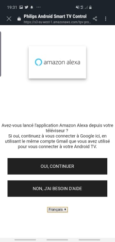 Page de configuration du skill Amazon Alexa sur application mobile